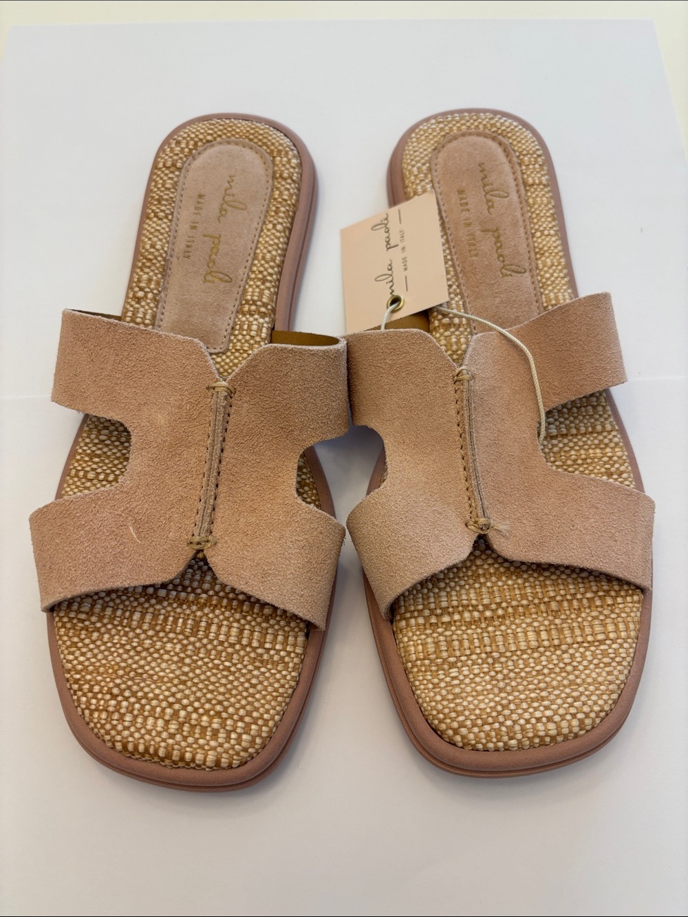 Mila Paoli Beige H Cutout Slide Sandals Made In Italy NWT